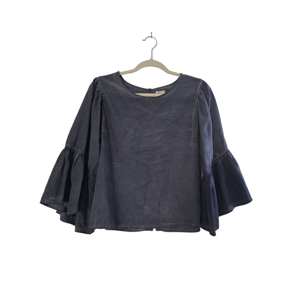Hollister Womens Gray Bell Sleeve Button Back Blouse Top Size M